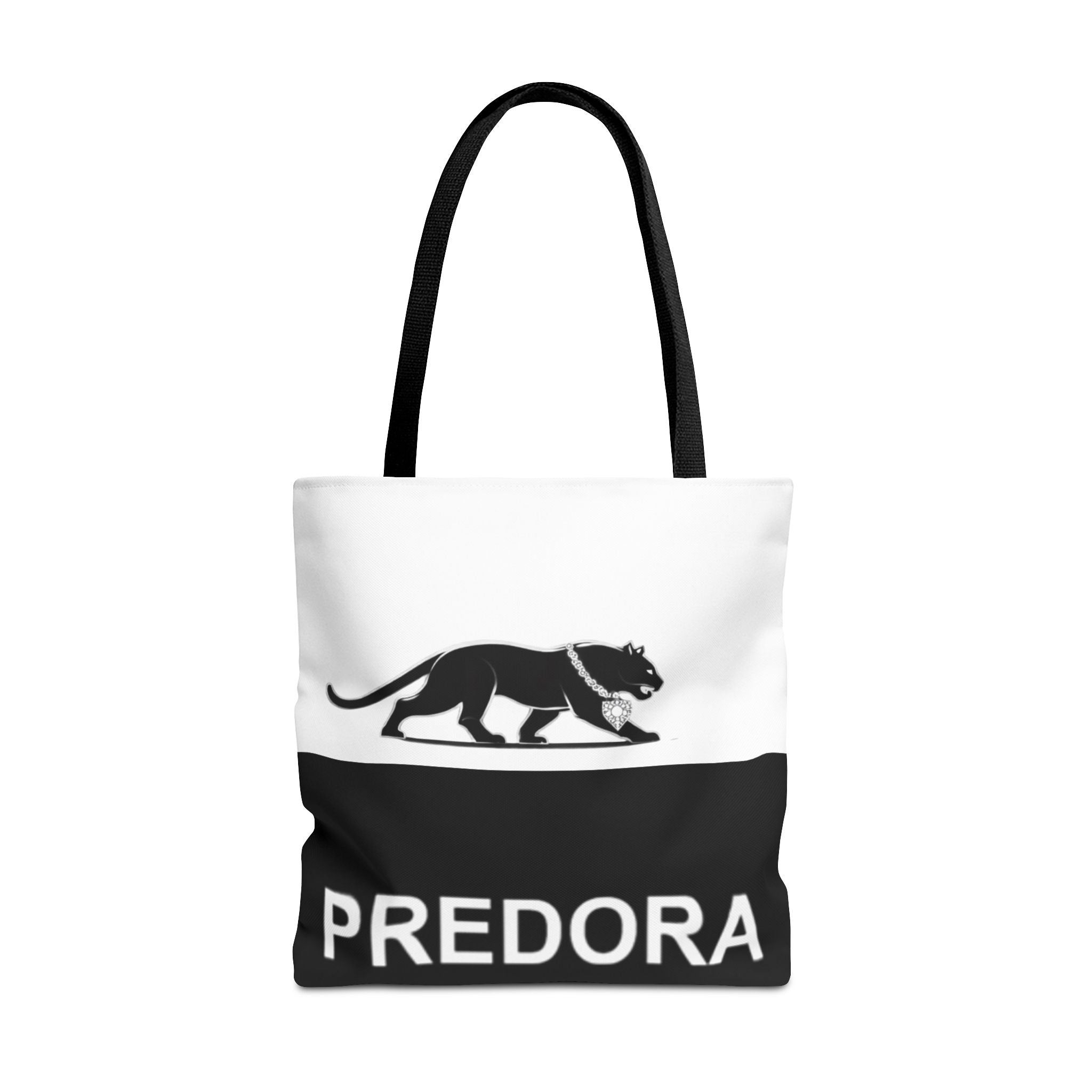 Predora Panther Tote Bag — Black & White Monogram Canvas Tote