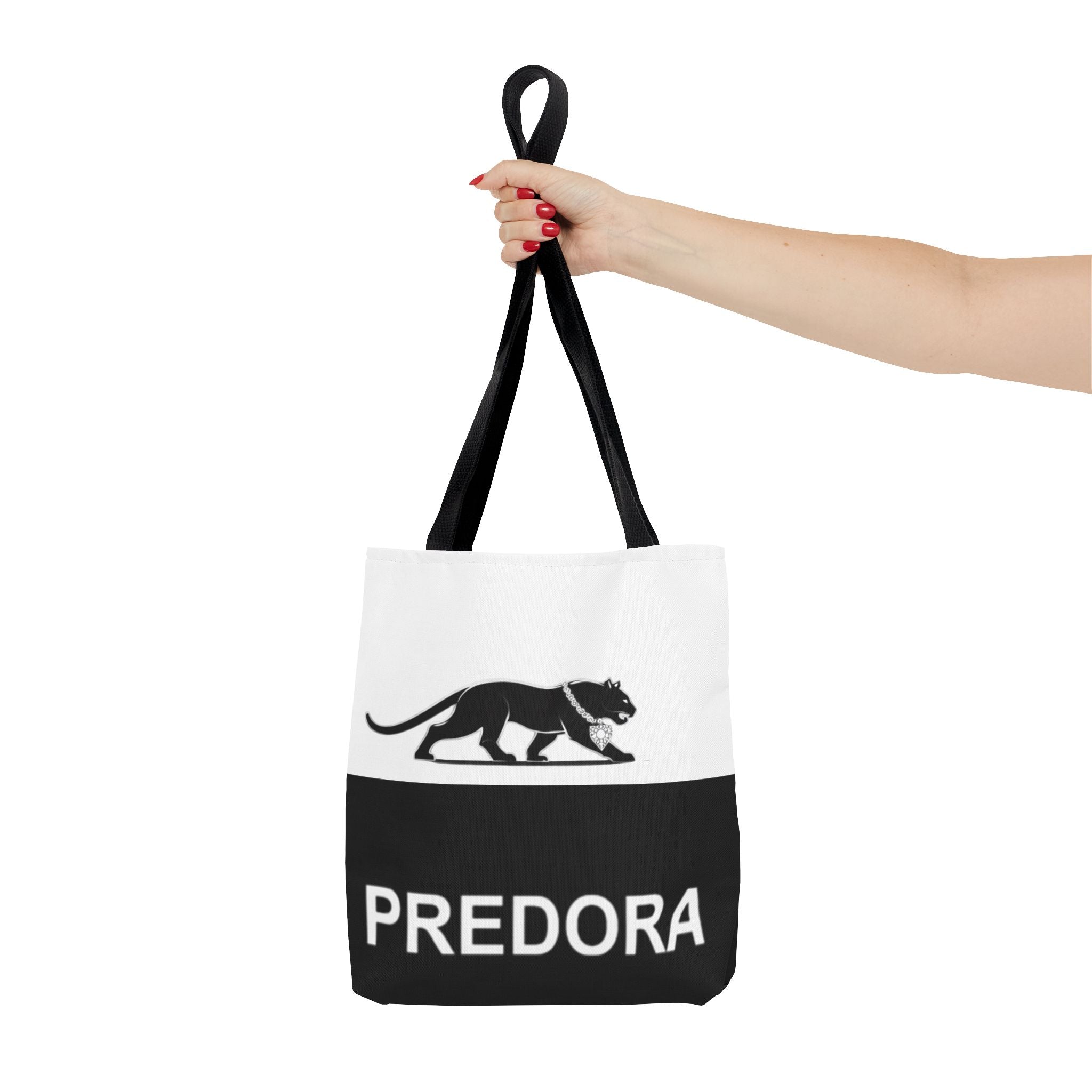 Predora Panther Tote Bag — Black & White Monogram Canvas Tote