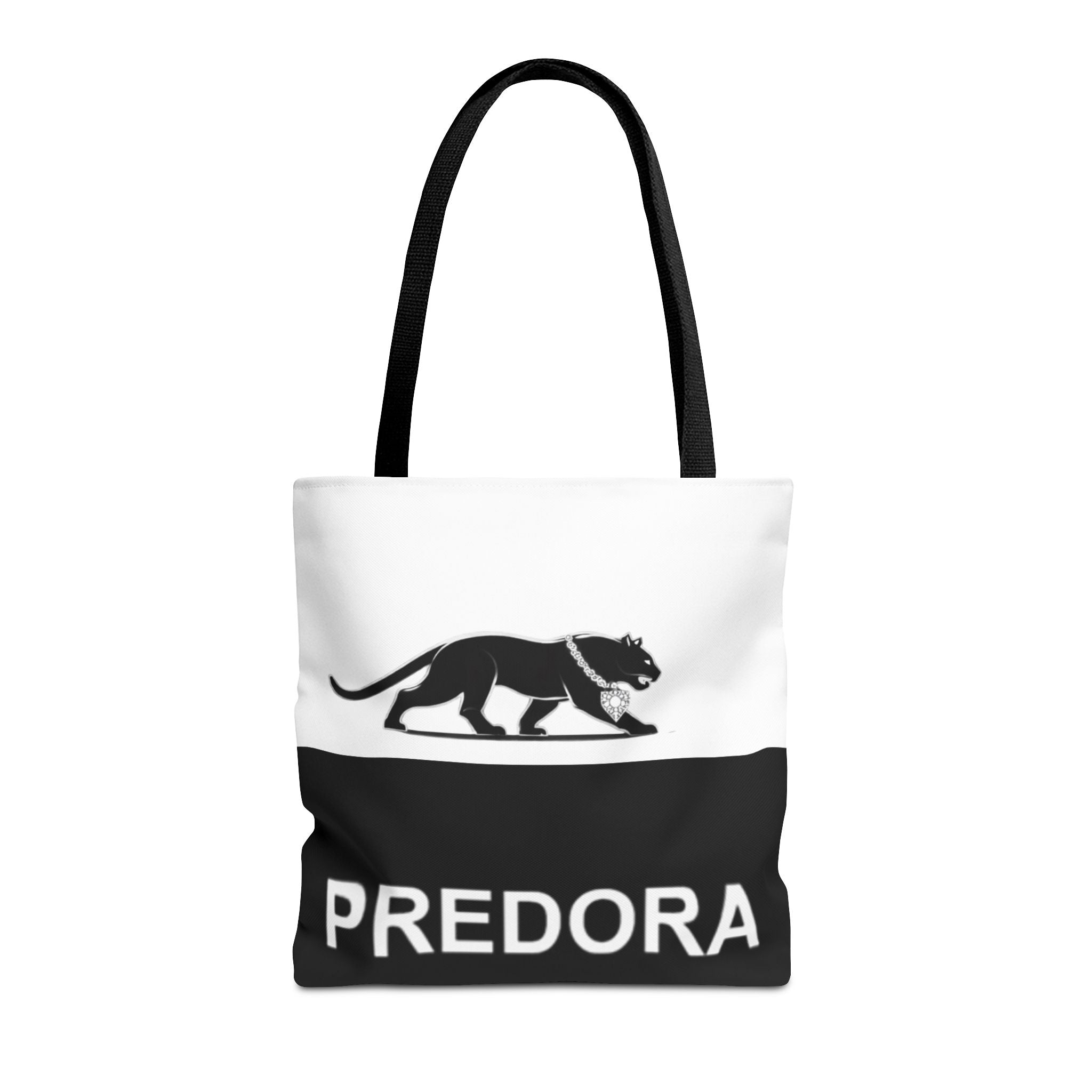 Predora Panther Tote Bag — Black & White Monogram Canvas Tote