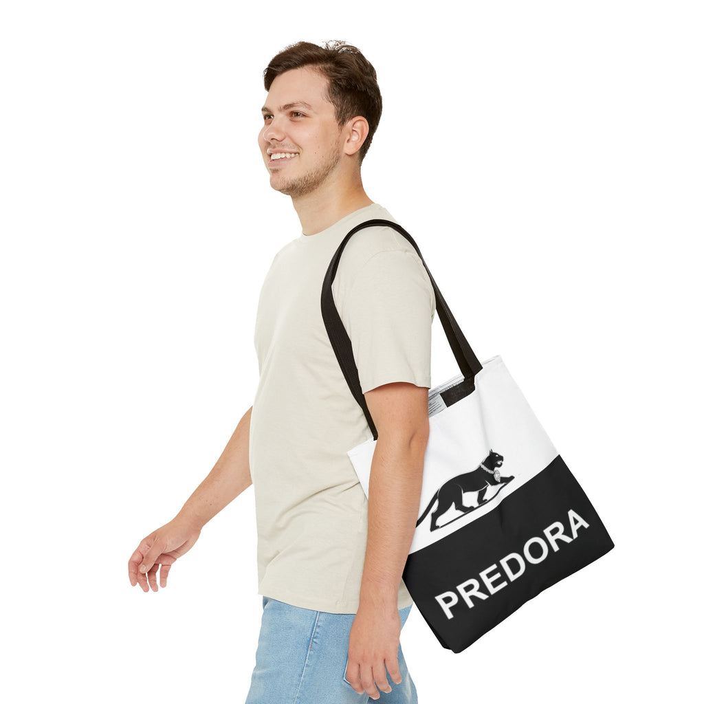 Predora Panther Tote Bag — Black & White Monogram Canvas Tote