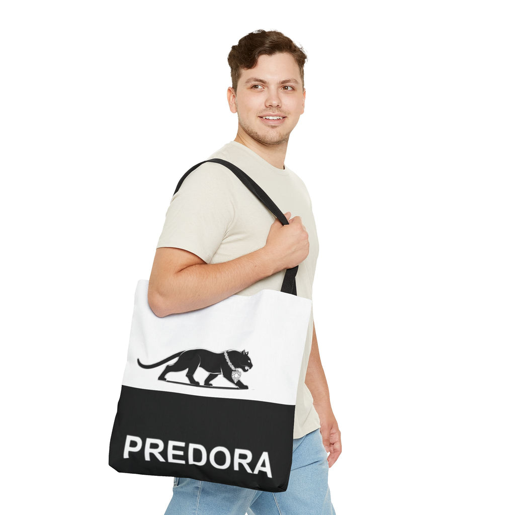 Predora Panther Tote Bag — Black & White Monogram Canvas Tote