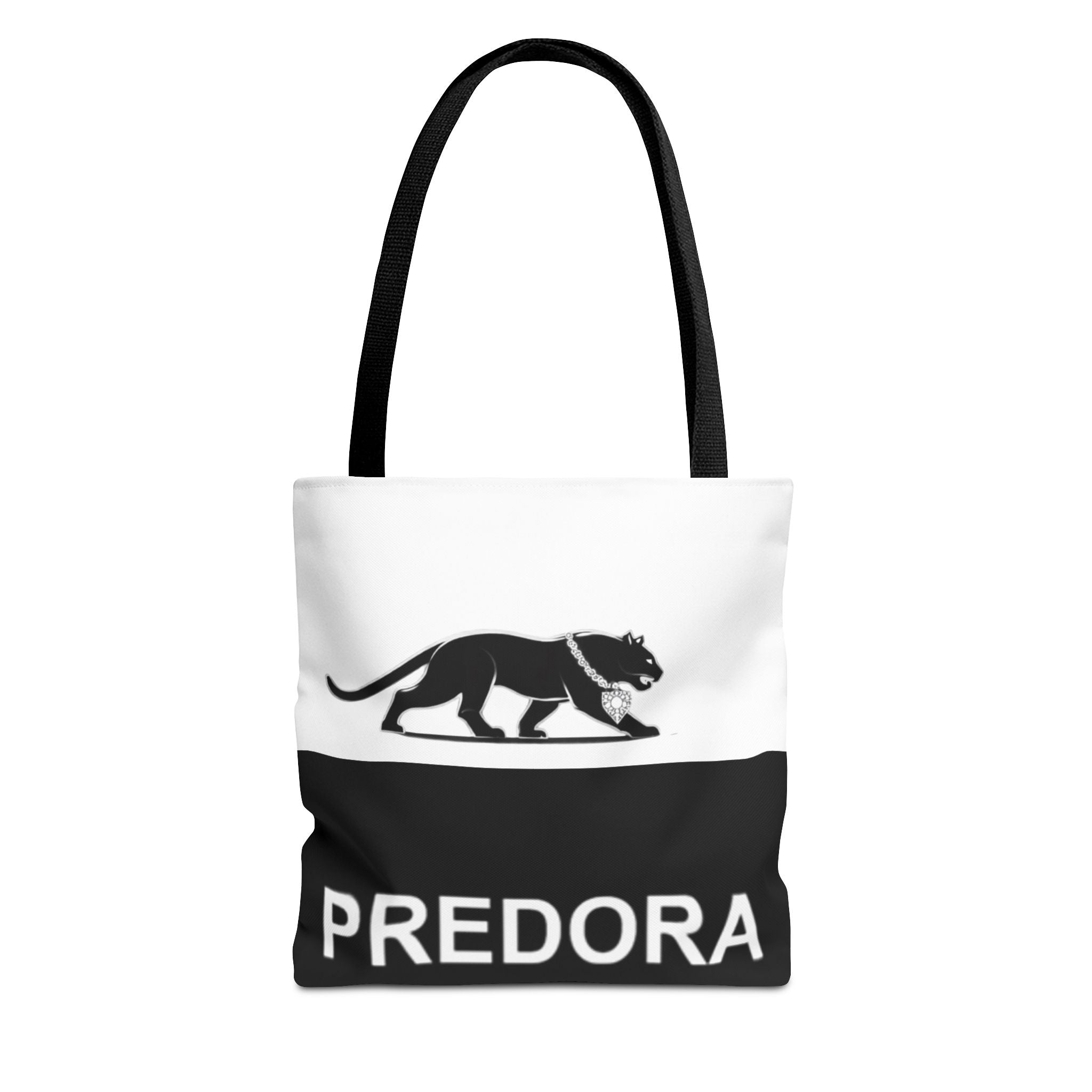 Predora Panther Tote Bag — Black & White Monogram Canvas Tote